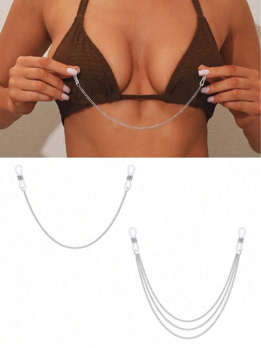 CIZME 女款免穿孔乳環身體鏈,假乳環比基尼內衣身體飾品,免穿孔身體鏈 - 三鏈/30-40-50cm - 查看 1