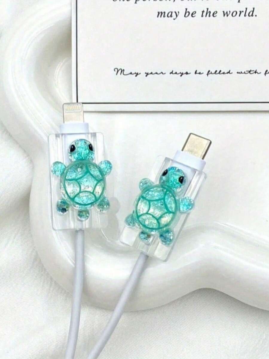 可愛卡通高品質海龜線材保護套,耐用耐磨,相容 Apple 充電器手柄,彩色設計,充電配件,可愛海龜裝飾,鮮豔保護殼,數位配件,趣味小工具,耐用材質,趣味數位保護套,數位愛好者必備 - 彩色 - 查看 1