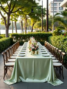 1pc Rectangular Tablecloth, Non-Fading Satin Tablecloth, Suitable For High-End Hotel Banquets, Wedding Banquets, Restaurant Party Decorations - Sage Green - View 11