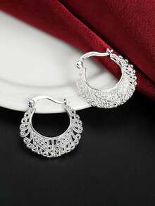 1 Pair Women's Beautiful Hoop Earrings, Suitable For Wedding Anniversary Engagement Party Jewelry Valentine's Day Gift - 4# - View 2