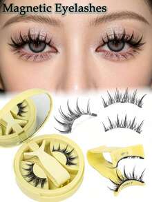 1 Pair Magnetic False Eyelashes With Applicator, Upgraded Soft Magnetic Lashes, Portable Natural Look, Reusable, No Glue Needed, Manga Eye False Eyelashes - Black - View 1