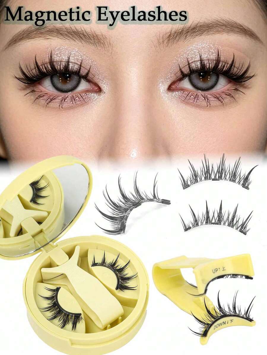 1 Pair Magnetic False Eyelashes With Applicator, Upgraded Soft Magnetic Lashes, Portable Natural Look, Reusable, No Glue Needed, Manga Eye False Eyelashes - Black - View 1