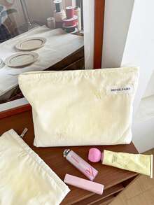 MEYOU FAIRY AGG 刺繡蝴蝶結黃色女用化妝包，內袋式便攜旅行盥洗包、手提包，多功能保養品收納袋，女性衛生棉收納袋，送給媽媽、女友的禮物，學生筆袋 - 彩色 - 查看 3