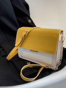 Fashionable Minimalist Versatile Color-Block Layered Shoulder Bag With Chain Strap, Suitable For Young Girls, Shopping, Dating, Evening Party, Daily Commute, Multi-Functional Shoulder Crossbody Bag - Multicolor - View 3