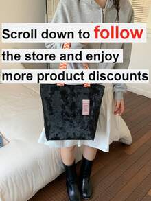 1pc Women's Color Block Shoulder Crossbody Bag Large Capacity Shiny Tote Bag Suitable For Shopping Commuting Gift Use - Black - View 2