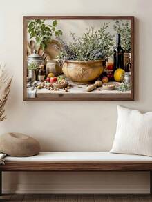 1pc A Taste Of Italy, Rustic Kitchen Still Life With Bread, Olive Oil & Herbs, Ideal Gift,Suitable For Bedroom,Living Room,Kitchen, Restaurant, Wall Arts,Wall Decor,Home Decor,Room Decor,Canvas Wall Art,Posters, Wall Art With Frame, Optional Frame - 1PCS - View 4