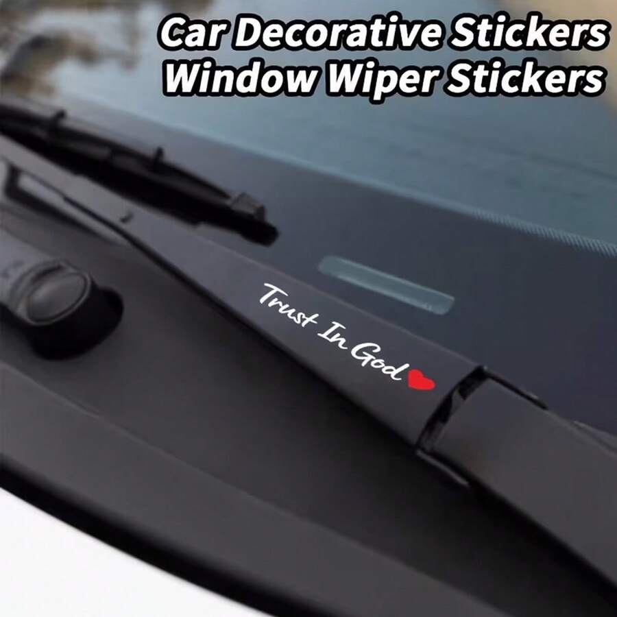 2pcs Trust In God Car Windshield Wiper Stickers | Car Decorative Decals, Car Body Scratch-Resistant Protective Covers, Self-Adhesive Vinyl Material, Suitable For Glass Surfaces And Religious Themes - A - View 1