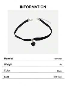 Heart Charm Choker - màu đen - Xem 7