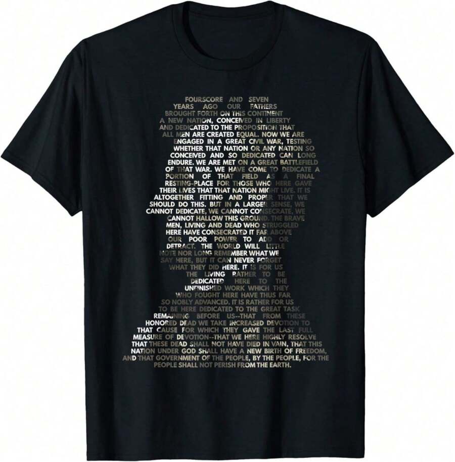 Camiseta con Retrato de Abraham Lincoln y Discurso de Gettysburg - Negro - Ver 1