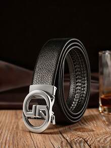Men's Litchi Texture PU Automatic Buckle Belt, 47 Inch Extended Length, Business Casual Versatile For Dress Pants And Jeans, Ratchet Leather Belt - Multicolor - View 12