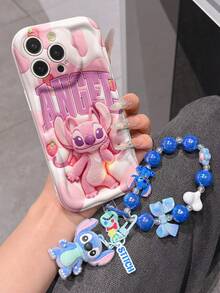 Disney Has Authorized, Phone Case - Chain Set, The Stitch Lilo & Stitch 3D Phone Case Plus A Silicone 3D Stitch Bracelet With Metallic Ring Removable Bracelet, Stitch And Angel Pattern, Compatible With Iphone17/16/15/14/13/12/15/XS/XR/X Plus Pro Max, A Stylish Cartoon Phone Case, The Perfect Gift Choice, Phone Protection, Durable Phone Cover, Great Gift For Friends And Family. - 白色 - 查看 4