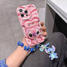 Disney Has Authorized, Phone Case - Chain Set, The Stitch Lilo & Stitch 3D Phone Case Plus A Silicone 3D Stitch Bracelet With Metallic Ring Removable Bracelet, Stitch And Angel Pattern, Compatible With Iphone17/16/15/14/13/12/45/XS/XR/X Plus Pro Max, A Stylish Cartoon Phone Case, The Perfect Gift Choice, Phone Protection, Durable Phone Cover, Great Gift For Friends And Family. - 白色 - 查看 2