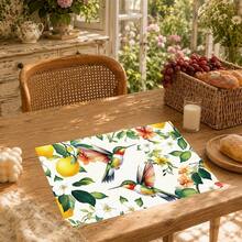 1pc/4pcs/6pcs, Home Decor, Floral & Bird Pattern Printed Linen Placemats, All-Season Use, Suitable For Dining Table, Washable Placemats, Coasters, Kitchen Placemats, Home Goods, Kitchen Supplies, Table Decor - Multicolor - View 7