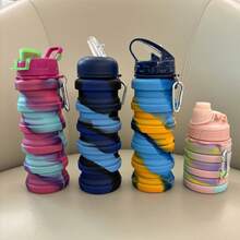 1pc Unisex Collapsible Silicone Water Cup Foldable Travel Bottle With Spout Leak Proof Camping Mug For Outdoor Hiking Gym Office - LJ1041Y-b 迷彩黃藍 - 查看 1