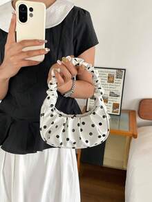 Mini Small Bag Polka Dot Pattern Contrast Color Women's Pleated Handbag Solid Color Cloud Crescent Bag - White - View 8