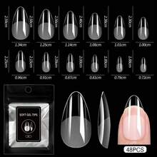 48pcs/12 Sizes Realistic Semi-Matte Almond Shaped Fake Nails, Full Coverage Nail Tips, Reusable Nail Art Suitable For Nail Salons And DIY Home Use - Clear - View 1