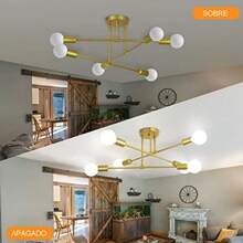 Lámpara de Techo Semiempotrada Moderna de 6 Luces Oro – Iluminación Elegante para Sala, Comedor, Dormitorio, Cocina, Pasillo y Entrada Ideal también para Balcón, Vestíbulo, Oficina, Estudio, Cafetería y Restaurante con Estilo Moderno. - Dorado - Ver 4