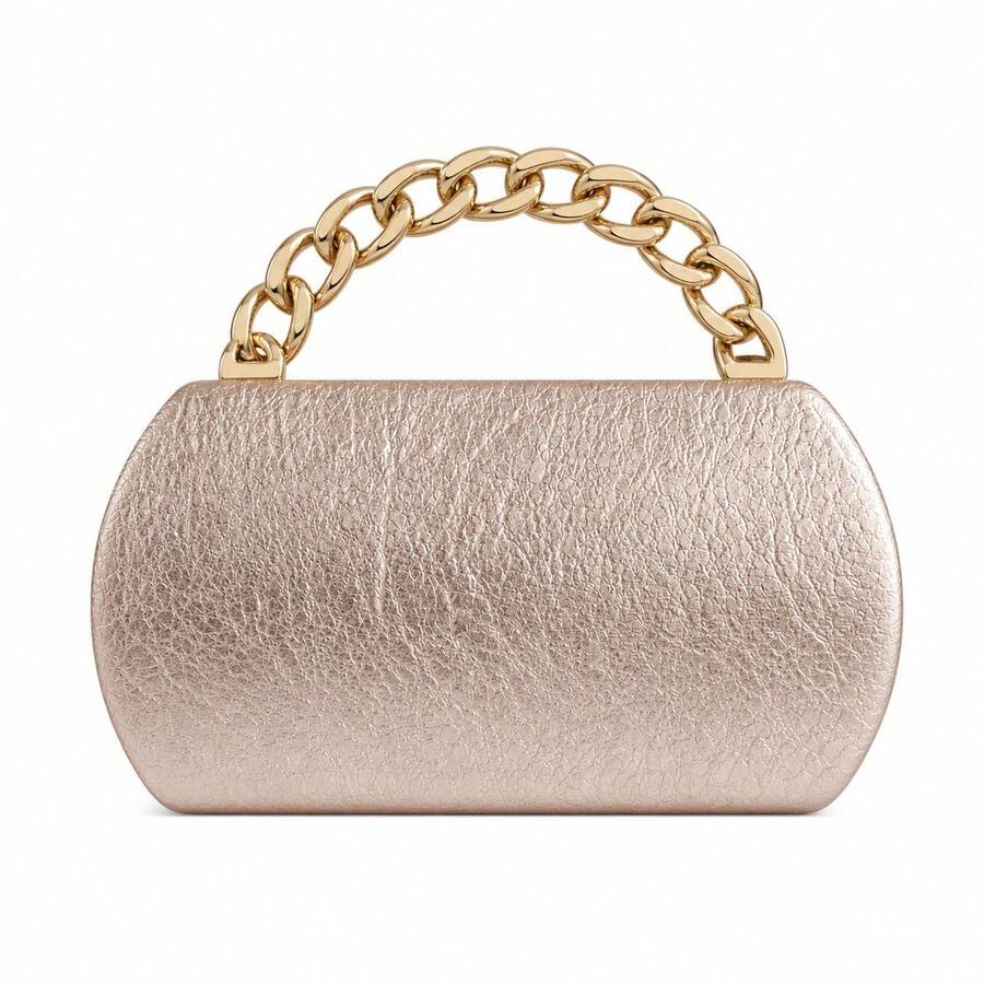 Glitter Clutch Women's Evening Bag – Wristlet Bag With Chain & Strap 2-In-1, Faux Leather Evening Bag For Wedding, Festive Events, New Year's Eve, Elegant Sparkly - Pale Pinkish Gray - View 1