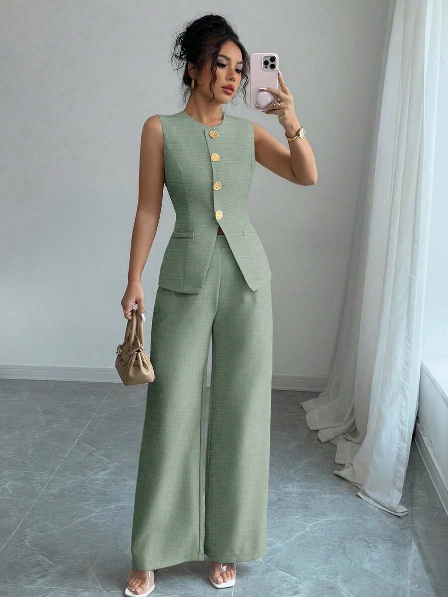 Women's Smart Casual/Office Suit With Floral Print Button Embellishment - 綠色 3 - 查看 1