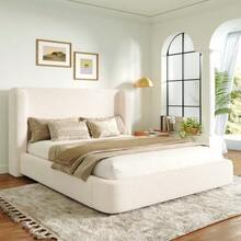 Upholstered Bed, Double Bed, Hydraulically Adjustable Bed, Slatted Bed, Headboard And Large Storage Space, Upholstered Headboard, Beige Looped Fabric, 160 X 200 - 米色 - 查看 3