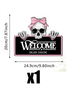 Pink Gothic Skull Welcome Sign, "Welcome Dead Inside" Text, Pink Skull Design, Suitable For Halloween Themed Parties, Halloween Surprise Party Decorations, Home Decor, Porch Decor, Haunted House Decor, Garden And Gothic Style Home Decor - One Size Fits All - View 9