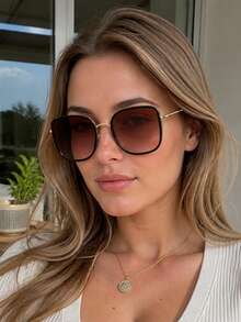 1 Pair Women's Premium Summer Sun Protection Oversized Face-Slimming Large Frame Fashion Glasses, Fashionable Personalized Korean Style For No-Makeup Look - Multicolor - View 2