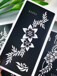 4pcs Vintage Floral Tattoo Stencil Set, Reusable Henna Hollow Stencils, Beginner DIY Body Painting Templates For Daily, Vacation, Wedding - Black - View 9