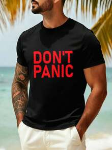 Herren-T-Shirt Mit Grafikprint "Dont Panic" – L?Ssiges Design Aus Hochwertigem Stoff, Bequeme Passform, Atmungsaktiv, Auff?Lliger Aufdruck - 黑色 - 查看 1