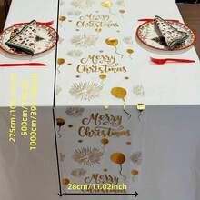 1pc 28*275/500/1000cm Gold Foil Christmas Theme Table Runner With Balloons, Fireworks And Other Decorations, Rectangular Tabletop Decor Suitable For Birthday And Holiday Parties - Multi-Functional Home Decor - Multicolor - View 11