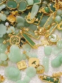 20/50pcs 5~34mm Green Mixed Alloy Bead Charms Random Mixed Imitation Jade Pendants Vintage Style DIY Craft Supplies For Earrings & Jewelry Making - Random Mixed - View 2