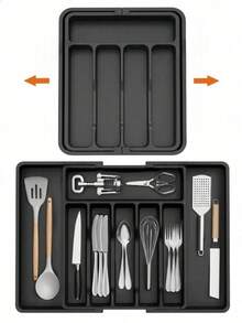 1pc Adjustable Silverware Organizer - Kitchen Expandable Utensil Tray, Cutlery Organizer, Flatware Holder, Utensil Drawer Dividers, Silverware Drawer Organizer For Kitchen And Dining Room Storage Of Spoons, Forks, Knives, And Spatulas - Multicolor - View 1