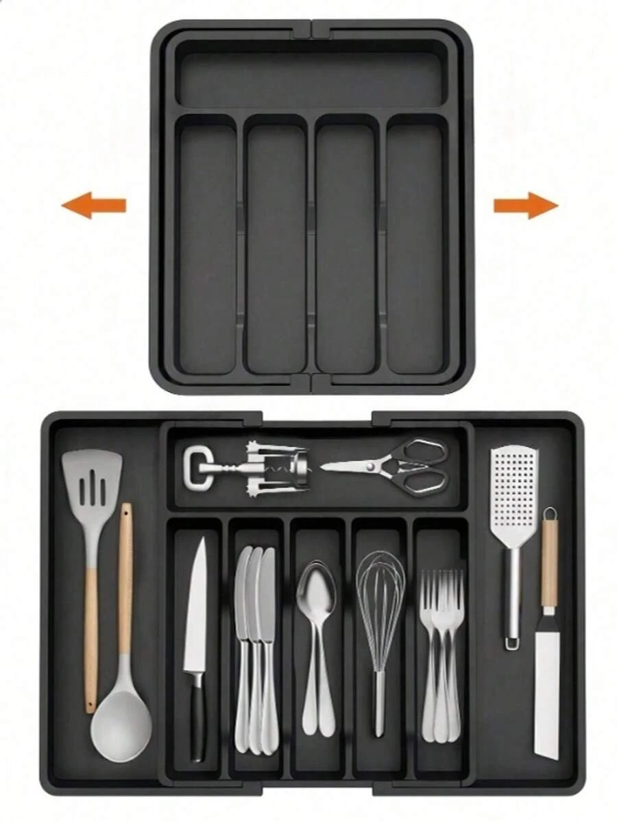 1pc Adjustable Silverware Organizer - Kitchen Expandable Utensil Tray, Cutlery Organizer, Flatware Holder, Utensil Drawer Dividers, Silverware Drawer Organizer For Kitchen And Dining Room Storage Of Spoons, Forks, Knives, And Spatulas - Multicolor - View 1