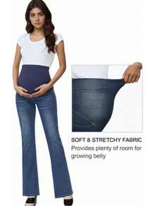 CC-Maternidad Jeans de pierna amplia de cintura ancha_5 - Azul - Ver 3