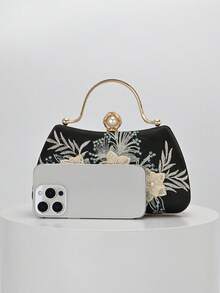 1件黑色刺繡花卉圖案單肩包,復古旗袍包,仙女手拿包,晚宴包,伴娘包,新娘包,方包,正式包,珍珠手拿包,亮片珠飾包,禮服包,鏈條單肩包 - 黑色 - 查看 5