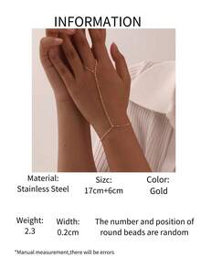1pc Stainless Steel Minimalist Bracelet & Finger Chain Design Accessory (Bead Placement Random) - Gold - View 3