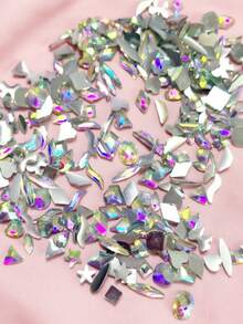 1 paquete de strass para uñas con forma asimétrica de luna, mariposa y estrella, base plana, color AB, accesorios brillantes de arte de uñas tipo diamante, aptos para dijes de uñas DIY multifunción - Multicolor - Ver 3