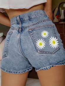 Shorts vaqueros sin estiramiento con bolsillos y bordados para estudiantes adolescentes - Lavado ligero - Ver 1