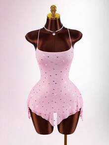 mini con lentejuelas y espalda descubierta para mujer - Rosa - Ver 1