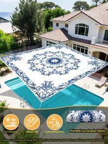 1PC Outdoor Thickened Waterproof UV Protection Gradient Mandala Flower Green Bohemian Pattern Garden Patio Canopy Beach Sunshade Tent With Free Rope (Frame Not Included) - Multicolor - View 2