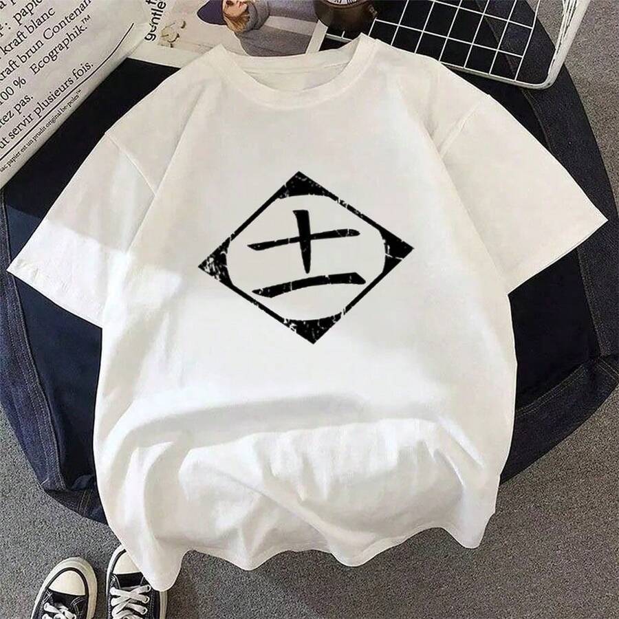 Camiseta Casual Bleach-Zaraki-Kenpachi-Insignia de la 11ª División-Camiseta Negra Vintage de los 90s con Estampado de Anime y Dibujos Animados Unisex de Manga Corta Corte Holgado 100% Algodó - Blanco - Ver 1