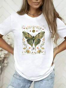 Camiseta de mujer moderna y a la moda con un diseño de patrón creativo único, cómoda y versátil, estilizadora, una prenda esencial de verano de manga corta. - Blanco - Ver 1