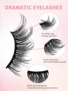 ENCHUW 8 paires de faux cils demi-œil, style naturel, design œil de chat fin, moelleux et doux, queue allongée, poils de vison synthétiques - Noir - Voir 3