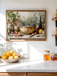 1pc A Taste Of Italy, Rustic Kitchen Still Life With Bread, Olive Oil & Herbs, Ideal Gift,Suitable For Bedroom,Living Room,Kitchen, Restaurant, Wall Arts,Wall Decor,Home Decor,Room Decor,Canvas Wall Art,Posters, Wall Art With Frame, Optional Frame - 1PCS - View 2