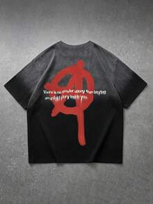 1pc Men's Loose Fit Gothic Punk Letter Print T-Shirt, Back Print, Crew Neck Short Sleeve, Casual Everyday Wear - Black - View 2