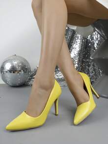 Tacones altos de punta fina, versátiles y con estilo, stilettos de tacón sexy con cierre de slip-on - Amarillo - Ver 6