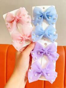 8/6pcs Girls Hair Clips, Cute Bow Mesh Pearl Hair Clips For Girls - Multicolor - View 7