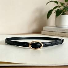 Ins Style Minimalist Versatile Women's Thin Waist Belt, Matte Gold Oval Buckle PU Leather Decorative Belt, Multi-Adjustable Waist Cincher, Black And Brown Colors, Suitable For Jeans, Dresses And Suits, Daily Commute, Date, Light Business Occasions, Korean Vintage Texture, Clean Lines Highlighting Waistline, Essential Exquisite Accessory For Outfit - Multicolor - View 6