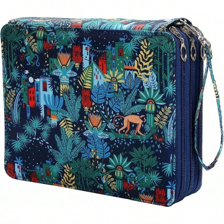 Pencil Cases Designed With A Variety Of Fun Patterns (Bees, Jungle Animals, Flowers, Etc.) - 120/200/252/300/480 Compartments, With Multiple Zippered Compartments, Can Organize Various Pens And Stationery Accessories, Portable And Lightweight Design. - 猴子 120 老虎機 - 查看 1