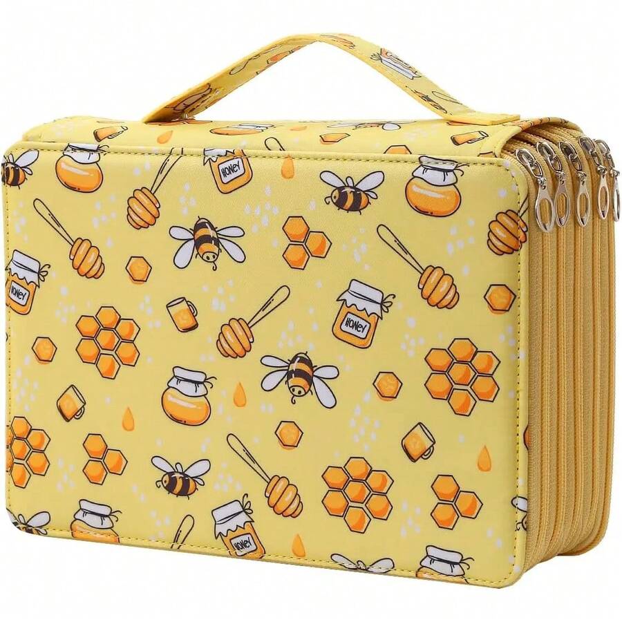 Pencil Cases Designed With A Variety Of Fun Patterns (Bees, Jungle Animals, Flowers, Etc.) - 120/200/252/300/480 Compartments, With Multiple Zippered Compartments, Can Organize Various Pens And Stationery Accessories, Portable And Lightweight Design. - 蜜蜂 252 插槽 - 查看 1