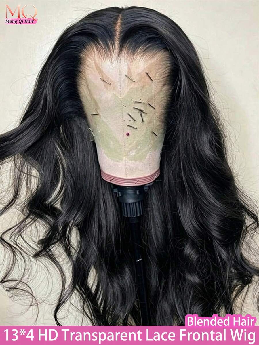 28吋 200%密度 女款自然黑波浪身體波浪假髮 透明蕾絲 巴西處女人髮混紡 13x4 HD蕾絲前假髮 5x5 無膠 預拔髮帶嬰兒髮 8-34吋
